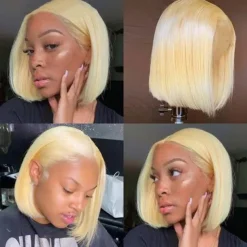Blonde Bob Wigs Human Hair 613 Blonde Bob Wig 13x4 HD Transparent Lace Front Bob Wigs For Women Pre Plucked With Baby Hair Glueless Short Straight Cut Bob Wig 10 Inch