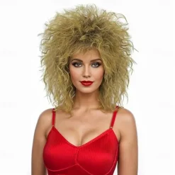 Blonde Curly Wig Mullet Blonde Brown Wig with Dark Roots 70s 80s Rocker Wig Two Tone Layered Wig Cosplay Costume Wigs Women Men (Blonde Spiky Wig) Halloween Wigs