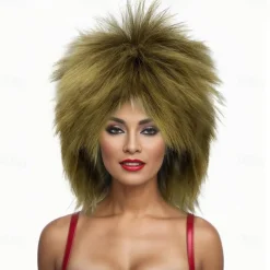 Blonde Curly Wig Mullet Blonde Brown Wig with Dark Roots 70s 80s Rocker Wig Two Tone Layered Wig Cosplay Costume Wigs Women Men (Blonde Spiky Wig) Halloween Wigs