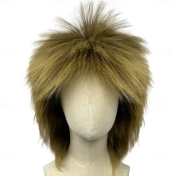 Blonde Curly Wig Mullet Blonde Brown Wig with Dark Roots 70s 80s Rocker Wig Two Tone Layered Wig Cosplay Costume Wigs Women Men (Blonde Spiky Wig) Halloween Wigs