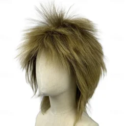 Blonde Curly Wig Mullet Blonde Brown Wig with Dark Roots 70s 80s Rocker Wig Two Tone Layered Wig Cosplay Costume Wigs Women Men (Blonde Spiky Wig) Halloween Wigs