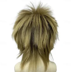 Blonde Curly Wig Mullet Blonde Brown Wig with Dark Roots 70s 80s Rocker Wig Two Tone Layered Wig Cosplay Costume Wigs Women Men (Blonde Spiky Wig) Halloween Wigs