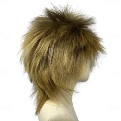 Blonde Curly Wig Mullet Blonde Brown Wig with Dark Roots 70s 80s Rocker Wig Two Tone Layered Wig Cosplay Costume Wigs Women Men (Blonde Spiky Wig) Halloween Wigs
