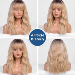 Blonde Curly Wigs With Bangs,Ombre Blonde Curly Wigs for Women Heat Resistant Synthetic Wigs Fashion Women Classic Blonde Halloween Wigs