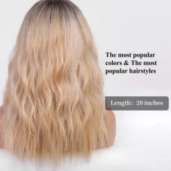 Blonde Curly Wigs With Bangs,Ombre Blonde Curly Wigs for Women Heat Resistant Synthetic Wigs Fashion Women Classic Blonde Halloween Wigs