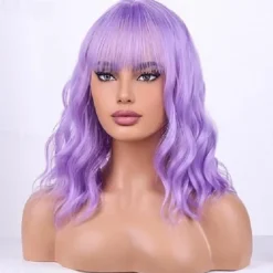 Blonde Ombre Wig Short Bob Wig Short Curly Wavy Wig With Bangs for Women Wig Heat Resistant Synthetic Hair Wigs for Daily Use Cosplay Wig With Wig Cap Halloween Wigs