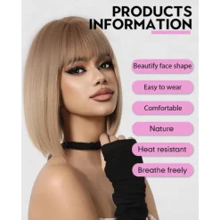 Blonde Short Bob Wig with Bangs for Women Synthetic Wig Halloween Cosplay Party Wigs