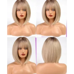 Blonde Short Bob Wig with Bangs for Women Synthetic Wig Halloween Cosplay Party Wigs