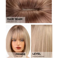 Blonde Short Bob Wig with Bangs for Women Synthetic Wig Halloween Cosplay Party Wigs