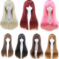 Blonde Wigs for Women Synthetic Wig Straight Kinky Straight Asymmetrical Wig Long Light Blonde/ Light Brown /Brown /Pink Natural Black Synthetic Hair Halloween Wigs