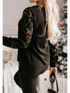 Blouse Women's Black White Solid / Plain Color Lace Daily Elegant V Neck Regular Fit S