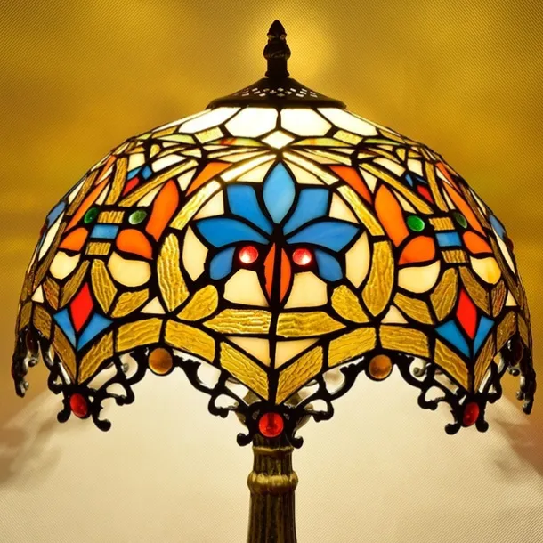 Blue Green Stained Glass Vintage Table Lamp 12X12X18 Inches Dragonfly Style Bedside Nightstand Desk Lamp for Living Room Bedroom with 2 LED Bulbs