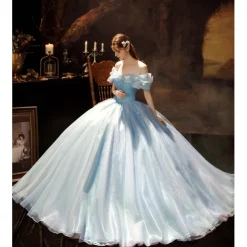 Blue Princess Cinderella Off Shoulder A-Line Long Evening Prom Dresses Retro Vintage Rococo Ball Gown Prom Dress Women's Wedding Costume Ball Gown Halloween Carnival Masquerade Wedding Party Dress