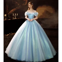 Blue Princess Cinderella Off Shoulder A-Line Long Evening Prom Dresses Retro Vintage Rococo Ball Gown Prom Dress Women's Wedding Costume Ball Gown Halloween Carnival Masquerade Wedding Party Dress