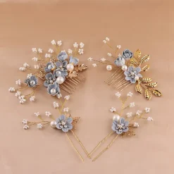 Blue Sweet Flowers Small Beads Flower Hair Accessories Hair Comb Hair Insert Bridal Headdress Dress Dress Accessories