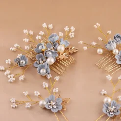 Blue Sweet Flowers Small Beads Flower Hair Accessories Hair Comb Hair Insert Bridal Headdress Dress Dress Accessories