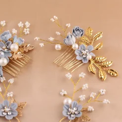 Blue Sweet Flowers Small Beads Flower Hair Accessories Hair Comb Hair Insert Bridal Headdress Dress Dress Accessories