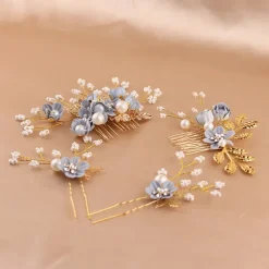 Blue Sweet Flowers Small Beads Flower Hair Accessories Hair Comb Hair Insert Bridal Headdress Dress Dress Accessories
