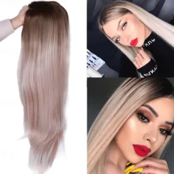 Blue Wigs for Women Synthetic Wig Natural Straight Middle Part Wig Medium Length A15 A16 A17 A18 A19 Synthetic Hair Cosplay Party Fashion Blue White Halloween Wigs