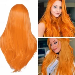 Blue Wigs for Women Synthetic Wig Natural Straight Middle Part Wig Medium Length A15 A16 A17 A18 A19 Synthetic Hair Cosplay Party Fashion Blue White Halloween Wigs