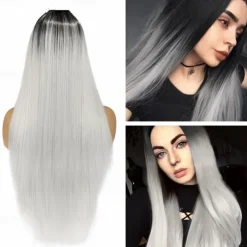 Blue Wigs for Women Synthetic Wig Natural Straight Middle Part Wig Medium Length A15 A16 A17 A18 A19 Synthetic Hair Cosplay Party Fashion Blue White Halloween Wigs