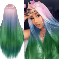 Blue Wigs for Women Synthetic Wig Natural Straight Middle Part Wig Medium Length A15 A16 A17 A18 A19 Synthetic Hair Cosplay Party Fashion Blue White Halloween Wigs