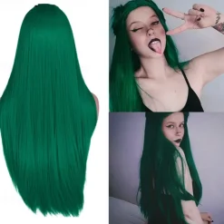 Blue Wigs for Women Synthetic Wig Natural Straight Middle Part Wig Medium Length A15 A16 A17 A18 A19 Synthetic Hair Cosplay Party Fashion Blue White Halloween Wigs