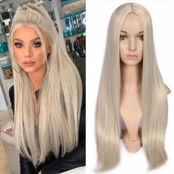 Blue Wigs for Women Synthetic Wig Natural Straight Middle Part Wig Medium Length A15 A16 A17 A18 A19 Synthetic Hair Cosplay Party Fashion Blue White Halloween Wigs