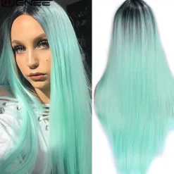 Blue Wigs for Women Synthetic Wig Natural Straight Middle Part Wig Medium Length A15 A16 A17 A18 A19 Synthetic Hair Cosplay Party Fashion Blue White Halloween Wigs
