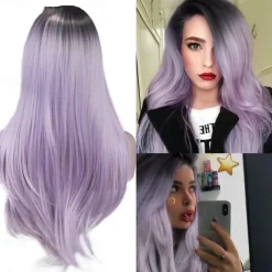 Blue Wigs for Women Synthetic Wig Natural Straight Middle Part Wig Medium Length A15 A16 A17 A18 A19 Synthetic Hair Cosplay Party Fashion Blue White Halloween Wigs