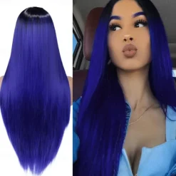 Blue Wigs for Women Synthetic Wig Natural Straight Middle Part Wig Medium Length A15 A16 A17 A18 A19 Synthetic Hair Cosplay Party Fashion Blue White Halloween Wigs