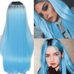 Blue Wigs for Women Synthetic Wig Natural Straight Middle Part Wig Medium Length A15 A16 A17 A18 A19 Synthetic Hair Cosplay Party Fashion Blue White Halloween Wigs