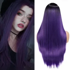 Blue Wigs for Women Synthetic Wig Natural Straight Middle Part Wig Medium Length A15 A16 A17 A18 A19 Synthetic Hair Cosplay Party Fashion Blue White Halloween Wigs