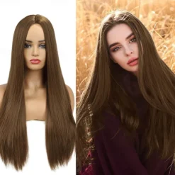 Blue Wigs for Women Synthetic Wig Natural Straight Middle Part Wig Medium Length A15 A16 A17 A18 A19 Synthetic Hair Cosplay Party Fashion Blue White Halloween Wigs