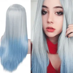 Blue Wigs for Women Synthetic Wig Natural Straight Middle Part Wig Medium Length A15 A16 A17 A18 A19 Synthetic Hair Cosplay Party Fashion Blue White Halloween Wigs