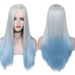 Blue Wigs for Women Synthetic Wig Natural Straight Middle Part Wig Medium Length A15 A16 A17 A18 A19 Synthetic Hair Cosplay Party Fashion Blue White Halloween Wigs