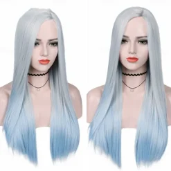 Blue Wigs for Women Synthetic Wig Natural Straight Middle Part Wig Medium Length A15 A16 A17 A18 A19 Synthetic Hair Cosplay Party Fashion Blue White Halloween Wigs