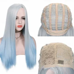 Blue Wigs for Women Synthetic Wig Natural Straight Middle Part Wig Medium Length A15 A16 A17 A18 A19 Synthetic Hair Cosplay Party Fashion Blue White Halloween Wigs