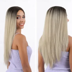 Blue Wigs for Women Synthetic Wig Natural Straight Middle Part Wig Medium Length A15 A16 A17 A18 A19 Synthetic Hair Cosplay Party Fashion Blue White Halloween Wigs