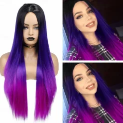 Blue Wigs for Women Synthetic Wig Natural Straight Middle Part Wig Medium Length A15 A16 A17 A18 A19 Synthetic Hair Cosplay Party Fashion Blue White Halloween Wigs