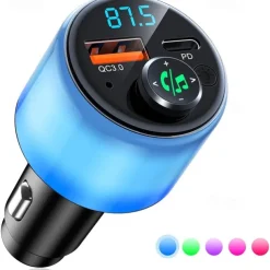 Bluetooth 5.3 FM Transmitter for Car PD 30W+QC 3.0 Dual-Port Fast Car Charger Wireless FM Radio Bluetooth Car Adapter with Hands-Free Calling