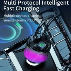 Bluetooth 5.3 FM Transmitter for Car PD 30W+QC 3.0 Dual-Port Fast Car Charger Wireless FM Radio Bluetooth Car Adapter with Hands-Free Calling