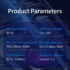 Bluetooth 5.3 FM Transmitter for Car PD 30W+QC 3.0 Dual-Port Fast Car Charger Wireless FM Radio Bluetooth Car Adapter with Hands-Free Calling