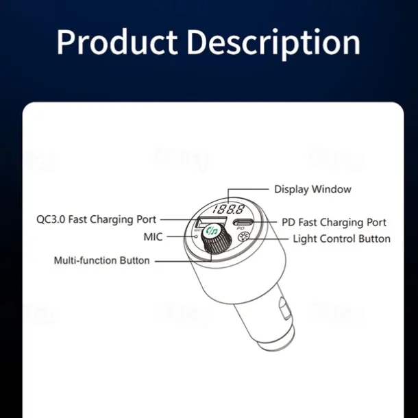 Bluetooth 5.3 FM Transmitter for Car PD 30W+QC 3.0 Dual-Port Fast Car Charger Wireless FM Radio Bluetooth Car Adapter with Hands-Free Calling