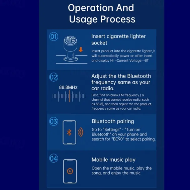 Bluetooth 5.3 FM Transmitter for Car PD 30W+QC 3.0 Dual-Port Fast Car Charger Wireless FM Radio Bluetooth Car Adapter with Hands-Free Calling