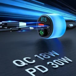 Bluetooth 5.3 FM Transmitter for Car PD 30W+QC 3.0 Dual-Port Fast Car Charger Wireless FM Radio Bluetooth Car Adapter with Hands-Free Calling