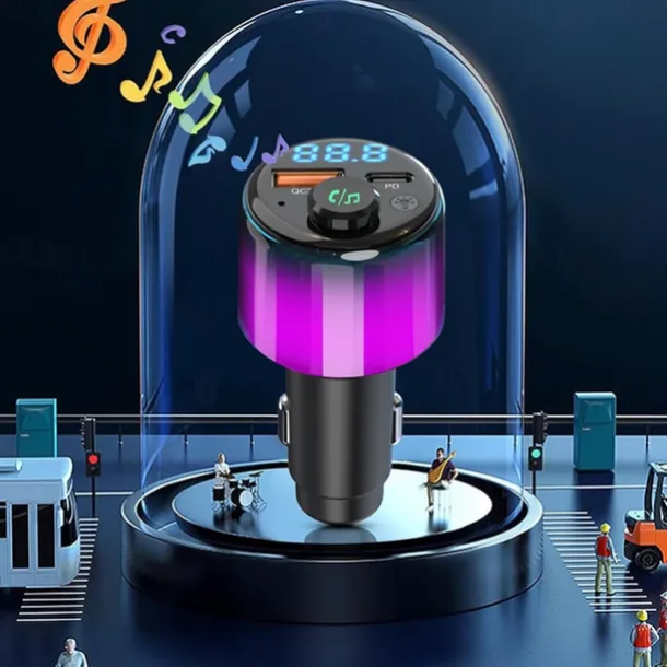 Bluetooth 5.3 FM Transmitter for Car PD 30W+QC 3.0 Dual-Port Fast Car Charger Wireless FM Radio Bluetooth Car Adapter with Hands-Free Calling