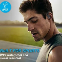 Bluetooth 5.1 Headphones Sports Earbuds 50H Deep Bass Noise Cancelling Headphones with Mic IP7 Waterproof Over-Ear Headphones USB-C/LCD Display for Running