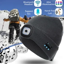 Bluetooth Beanie Hat with Lights Microphones Rechargeable Headlamp Cap Wireless Headphones Gifts for Men Women Dad Teen