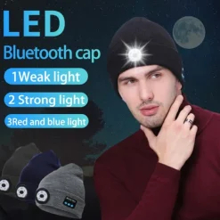Bluetooth Beanie Hat with Lights Microphones Rechargeable Headlamp Cap Wireless Headphones Gifts for Men Women Dad Teen